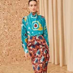 NWOT ULLA JOHNSON Albia Silk Blouse in Ocean Jasper XS $550
